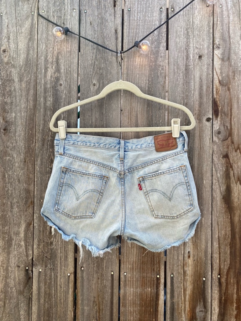Light Wash Distressed Denim Women’s Shorts - Levi’s - Picture 2 of 4